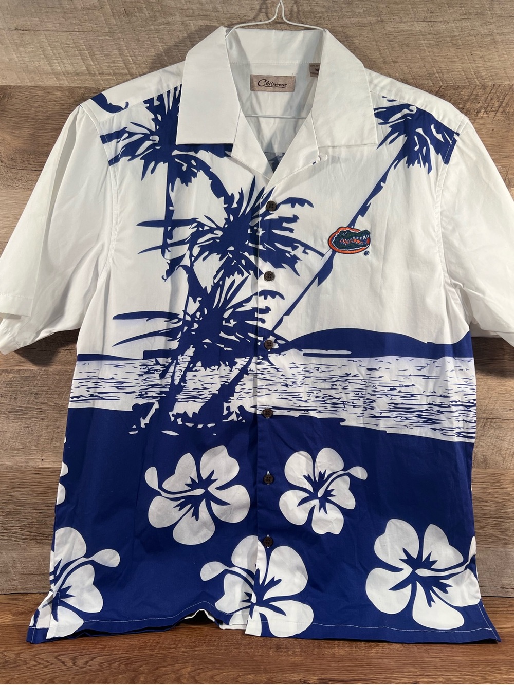Chiliwear Florida Gators Football Hawaiian Button-Up Shirt‎ Size M White/Blue